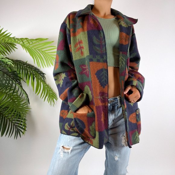Vintage 90s Fairy Grunge Green Boho Granola Girl Fall Fuzzy Jacket / Size: 1X - Picture 2 of 7